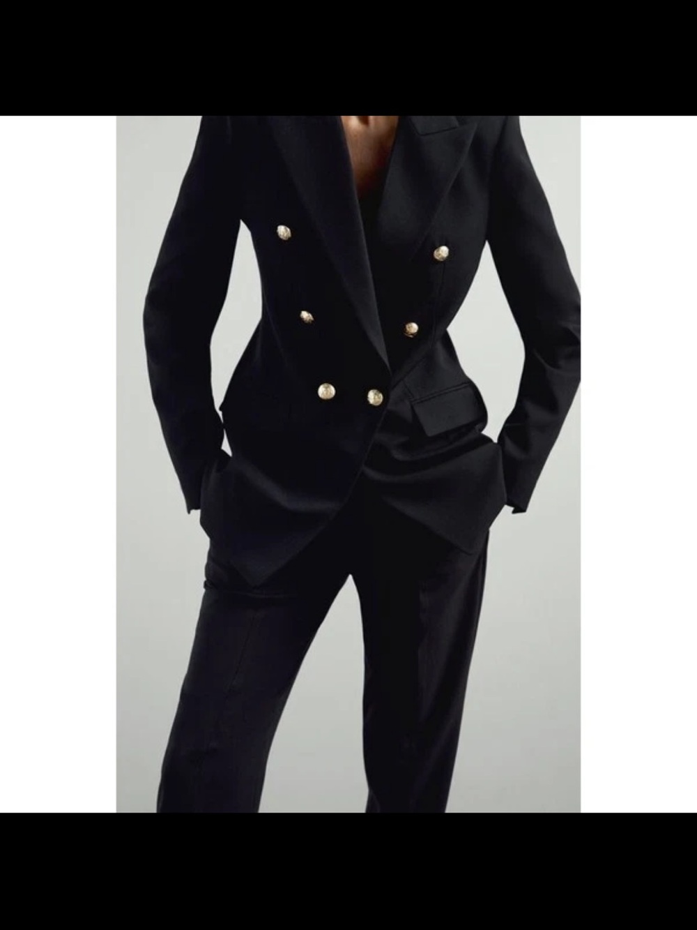 Zara Tailored Black Double-Breasted Blazer